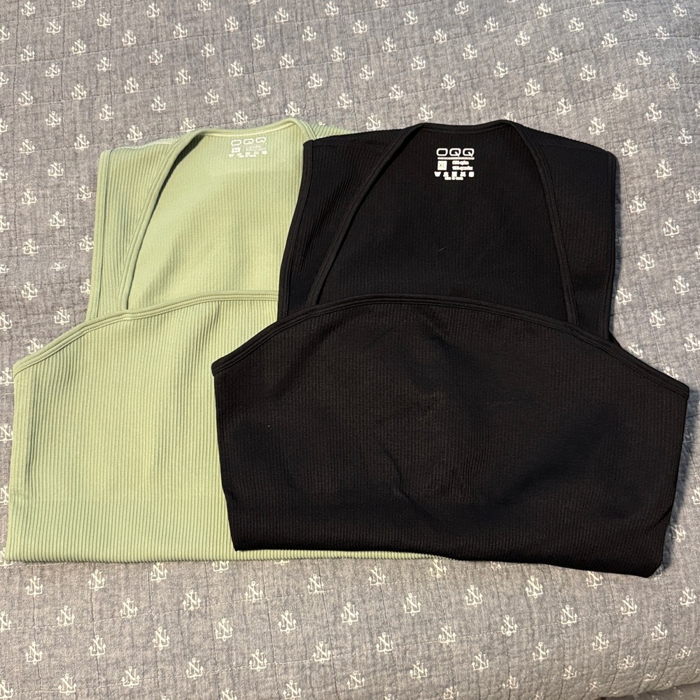OQQ Ribbed Bodysuit In Green and Black XL  Bundle NWOT